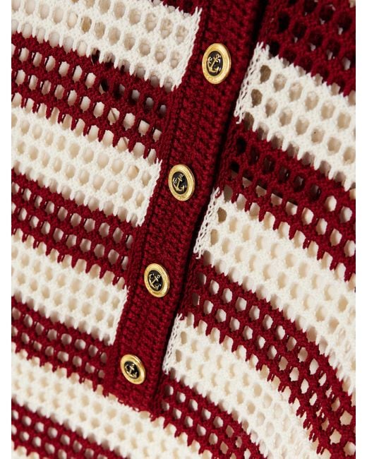Gucci Red Striped Crocheted Cotton Midi Dress