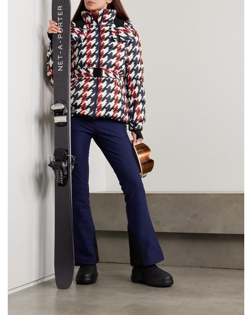 Perfect Moment Red Candice Hooded Belted Houndstooth Down Ski Jacket