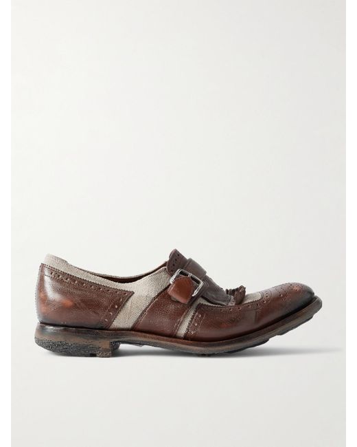 Church's Brown Shanghai Distressed Leather And Canvas Brogues