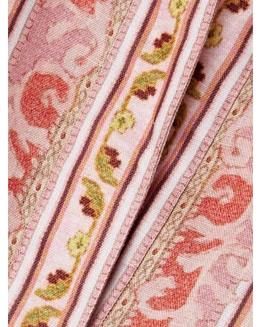 Zimmermann Pink Wylie Belted Printed Linen Midi Dress