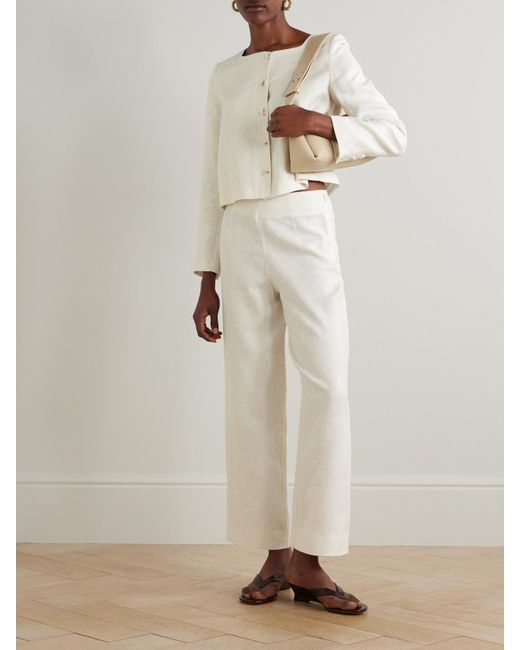 Posse White Noelle Linen Straight-Leg Pants
