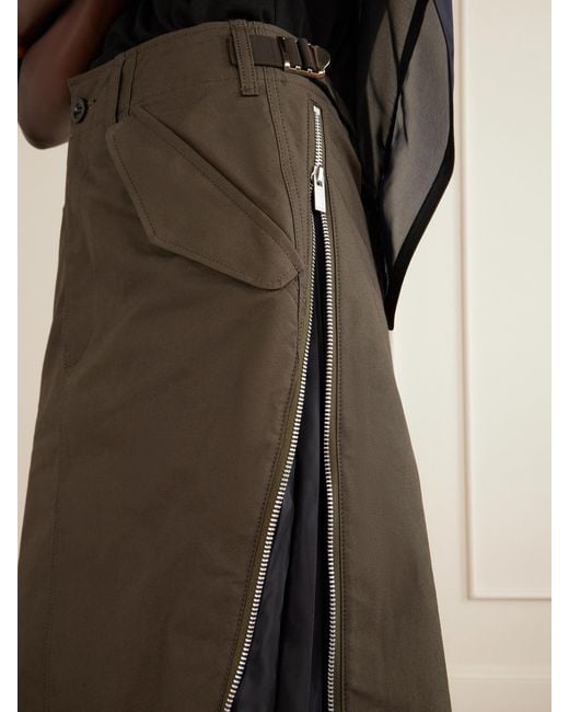 Sacai Green Weather Cotton-Twill Midi Skirt