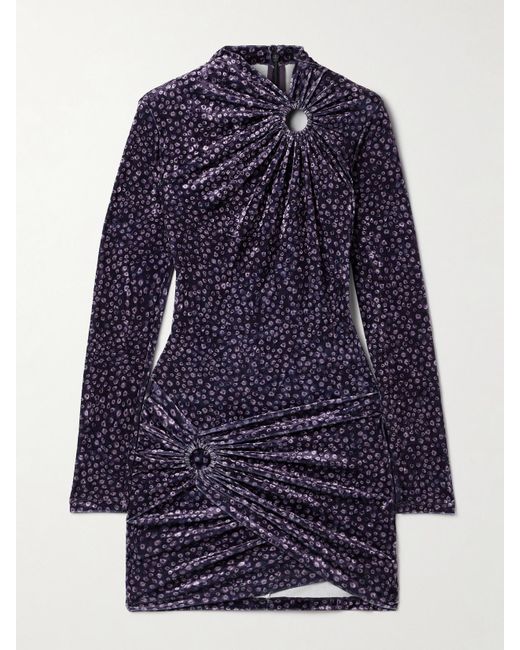 Isabel Marant Blue Minikleid Aus Samt Mit Blumenprint Und Raffungen