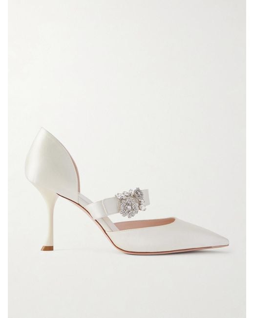 Roger Vivier White Mini Bouquet 85 Crystal-Embellished Satin Pumps