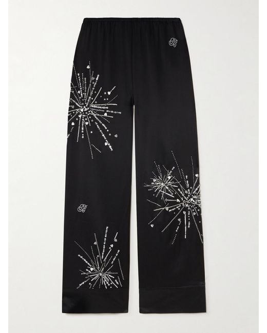 BERNADETTE Black Louis Sequin-Embellished Silk-Blend Satin Pajama Pants
