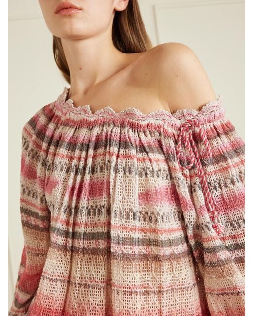 Isabel Marant Pink Nalyna Striped Crocheted Cotton-Blend Sweater