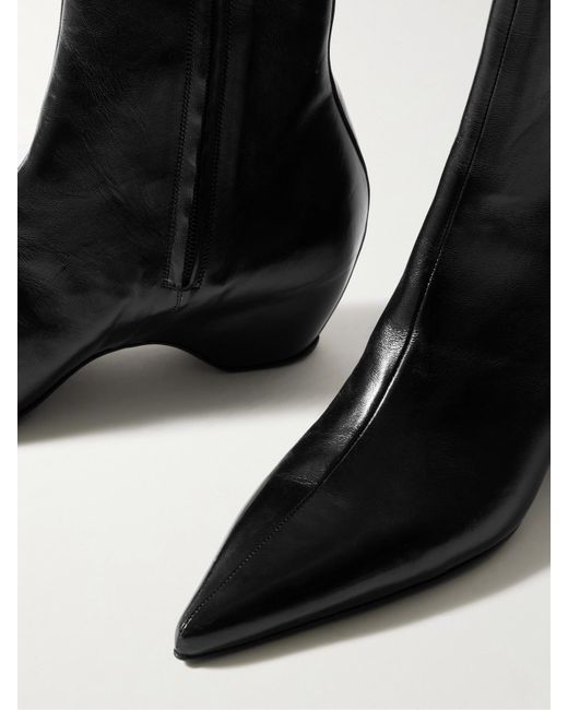 Khaite Black Sybil Glossed-Leather Ankle Boots