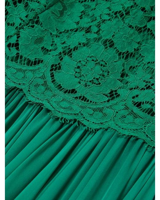 Dolce & Gabbana Green Silk-Blend Lace And Pleated Chiffon Gown