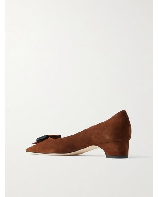 Manolo Blahnik Brown Beti 30 Embellished Suede Pumps