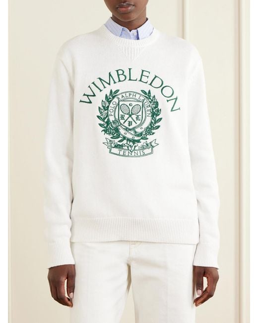 Polo Ralph Lauren Gray Wimbledon Logo-Embroidered Cotton Sweater