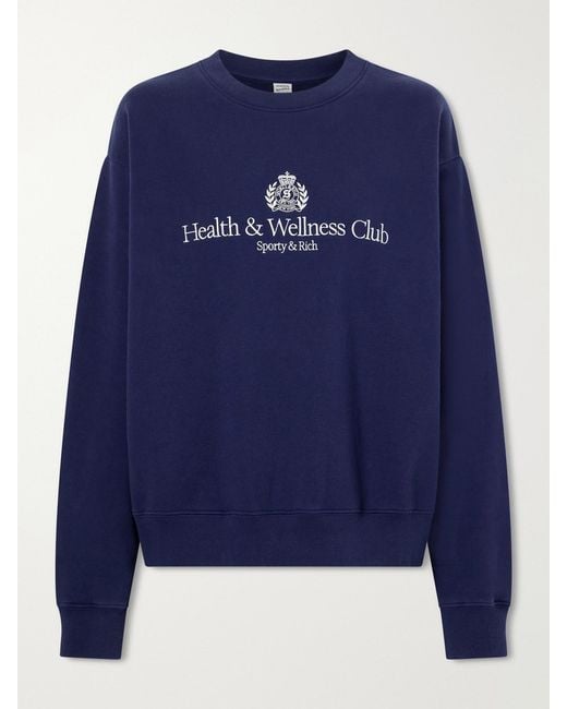 Sporty & Rich Blue Logo-Embroidered Cotton-Jersey Sweatshirt
