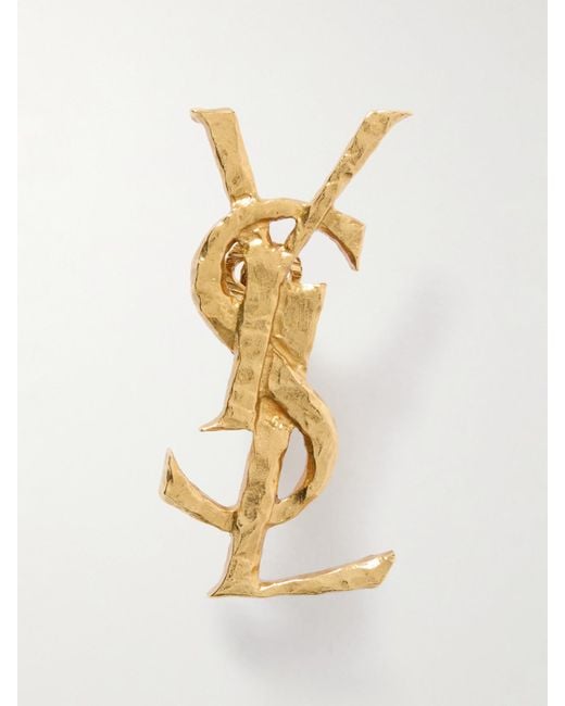 Saint Laurent Metallic Cassandre Hammered-Tone Single Clip Earring