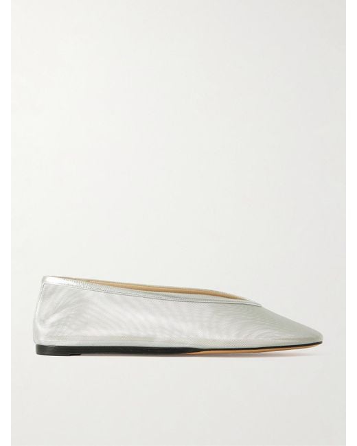 Le Monde Beryl Natural Luna Metallic Leather-Trimmed Mesh Ballet Flats