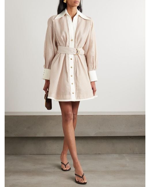 Zimmermann Natural Gestreiftes Minikleid Aus Einer Baumwoll-Seidenmischung Mit Gürtel