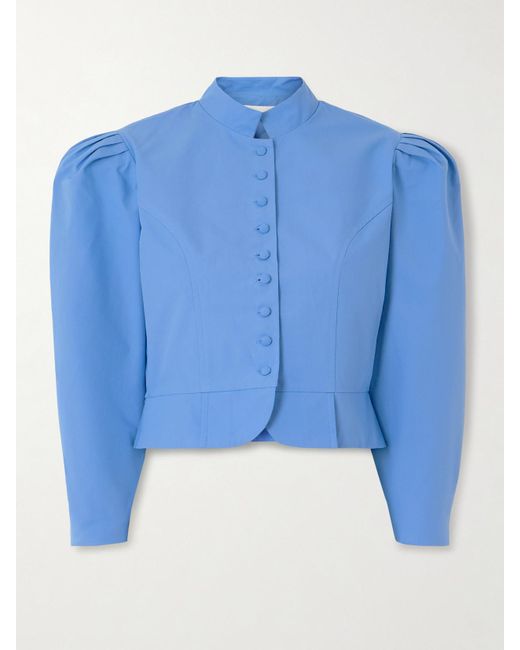 D'Estree Blue Amoako Paneled Cotton-Poplin Jacket