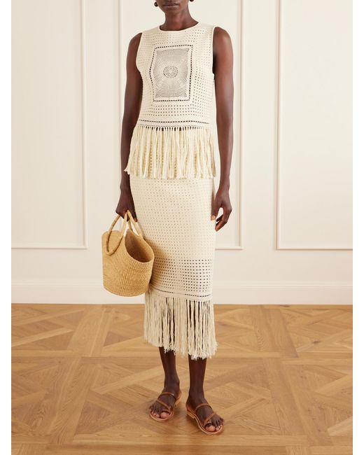 Zimmermann Natural Indra Fringed Crocheted Cotton Maxi Skirt