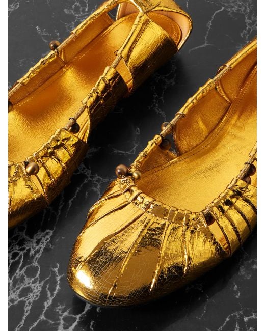 Chloé Luna Ballerinas Aus Metallic-Leder Mit Raffungen, Cut-Outs Und Verzierungen