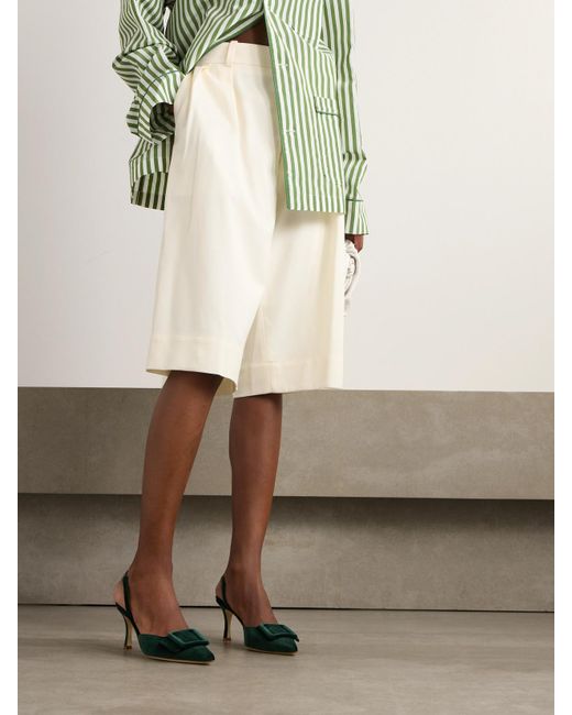 Manolo Blahnik Green Maysli 70 Buckled Velvet Slingback Pumps