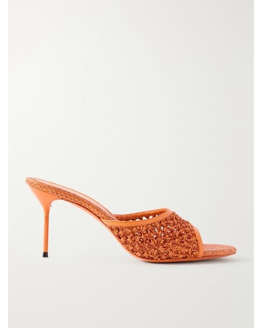 Paris Texas Pink Lidia 70 Leather-Trimmed Straw Mules