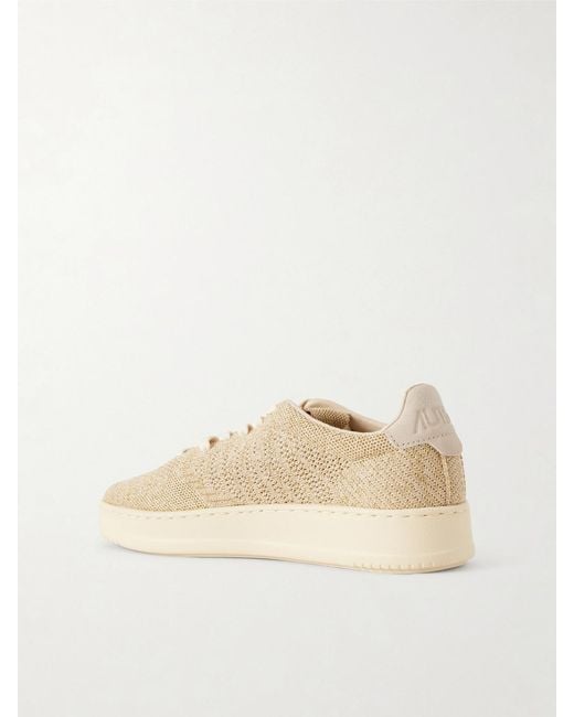 Autry Natural Easyknit Suede-Trimmed Metallic Knitted Sneakers