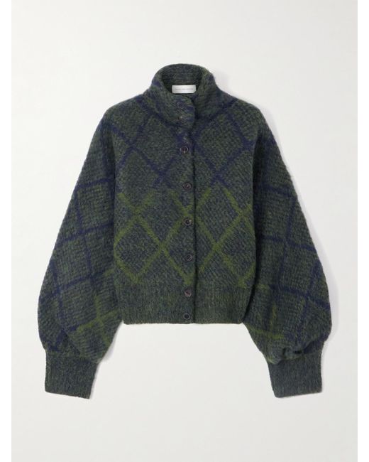 Dries Van Noten Blue Checked Alpaca-Blend Cardigan