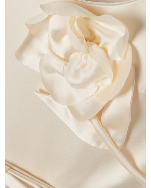 Self-Portrait White Appliquéd Belted Satin Midi Dress