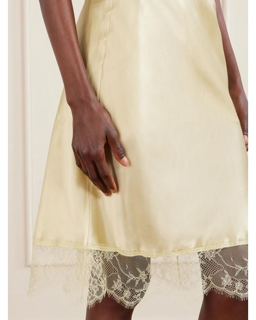 Carine Gilson Natural Lace-Trimmed Silk-Satin Midi Skirt