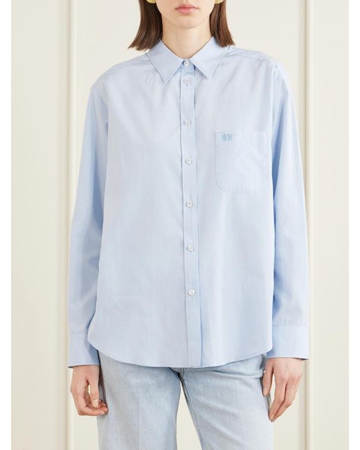 Blazé Milano Blue Pajot Anabas Embroidered Silk And Cotton-Blend Poplin Shirt