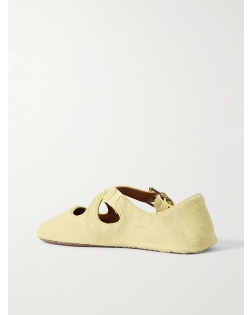 Alaïa Natural Criss Cross Leather-Trimmed Calf Hair Ballet Flats