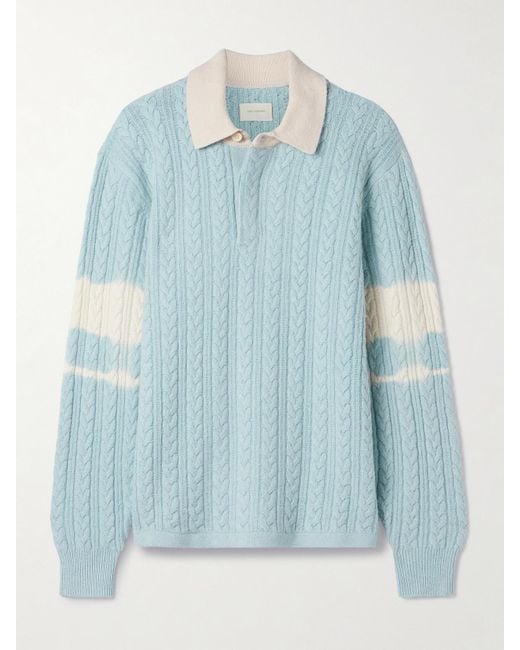 Aimé Leon Dore Blue Cable-Knit Striped Wool And Cotton-Blend Polo Shirt