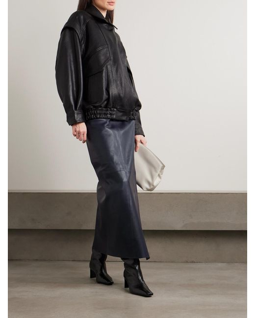 Nour Hammour Blue Paneled Leather Maxi Wrap Skirt