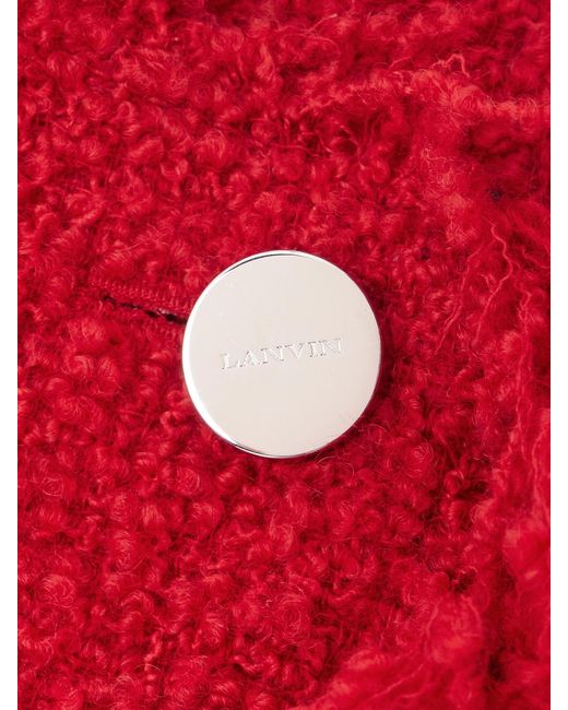 Lanvin Red Fringed Wool-Blend Bouclè Jacket