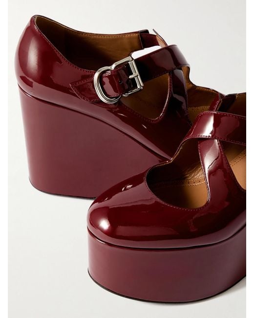 Alaïa Red 110 Patent-Leather Platform Wedge Mary Jane Pumps