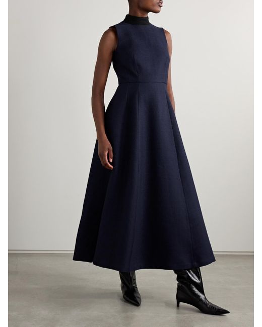 Adam Lippes Blue Eloise Embroidered Wool And Silk-Blend Maxi Dress