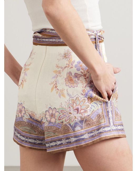 Zimmermann Natural Luna Scarf Belted Linen Shorts