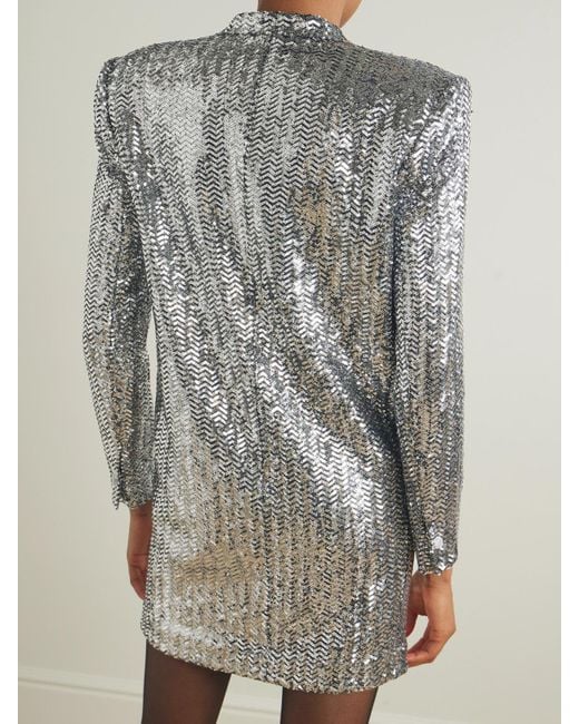 Anine Bing Gray Veneda Double-Breasted Sequined Satin Mini Dress