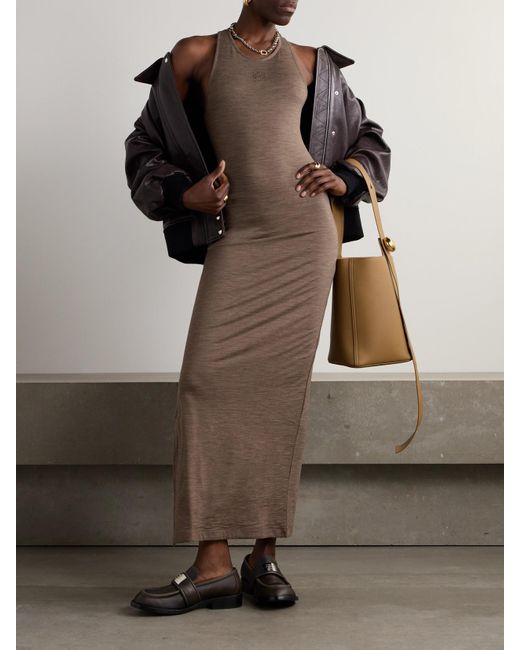 Loewe Brown Anagram Maxikleid Aus Jersey Aus Einer Wollmischung Mit Twist-Detail Und Stickerei
