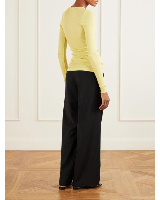 Auralee Yellow Ribbed-Knit Cotton T-Shirt