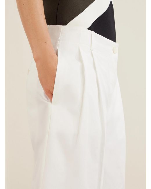 Totême  White Cropped Pleated Organic Cotton And Lyocell-Blend Straight-Leg Pants