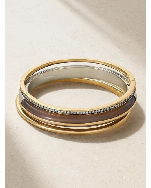 BY PARIAH Natural Classic Stack Set Of Three 14-Karat Recycled, Sterling, Diamond And Agate Bracelets