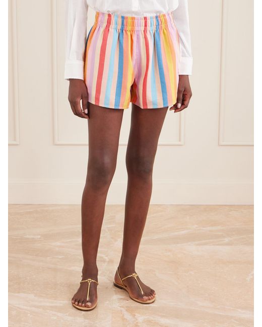 Marrakshi Life White Striped Cotton-Blend Shorts