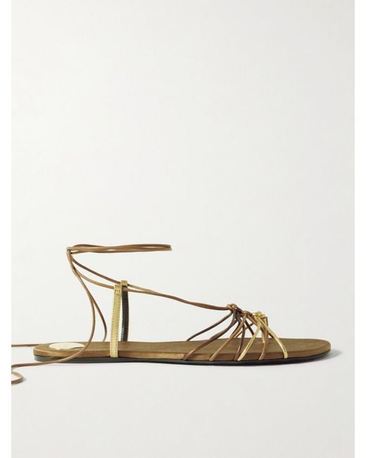 Saint Laurent Babylone Sandalen Aus Metallic-Leder Mit Verzierung