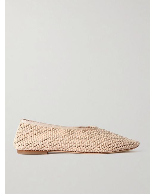 Staud Natural Alba Grosgrain-Trimmed Crocheted Ballet Flats