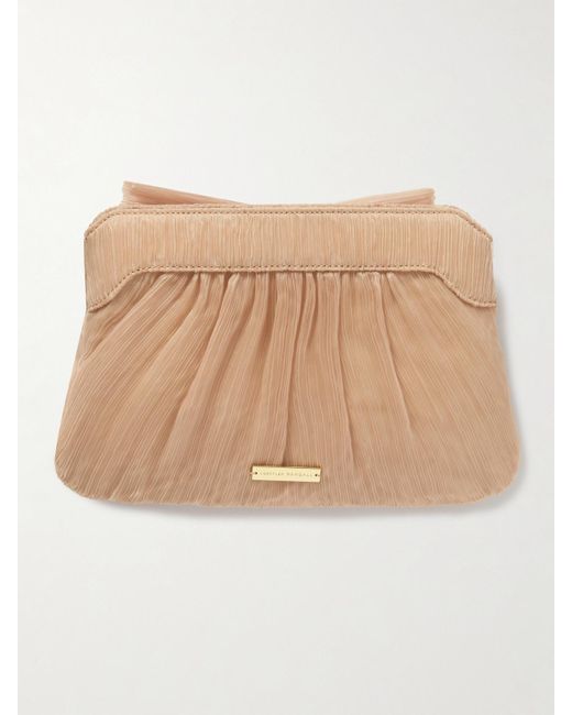 Loeffler Randall Natural Rayne Bow-Embellished Plissé-Organza Clutch