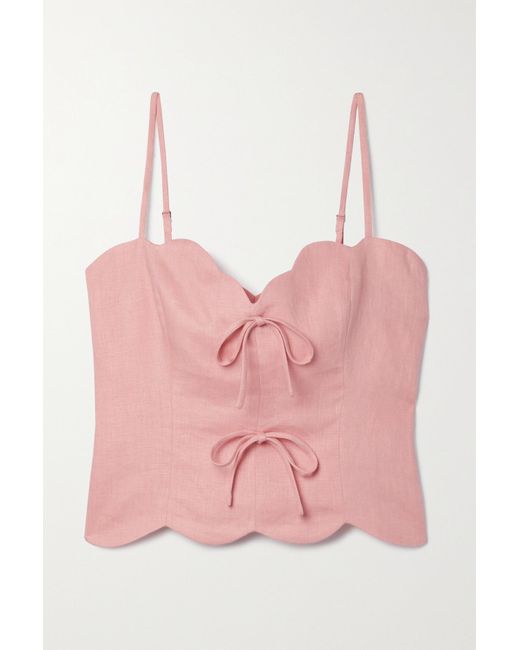 Reformation Doppio Cropped Scalloped Linen Top in Pink
