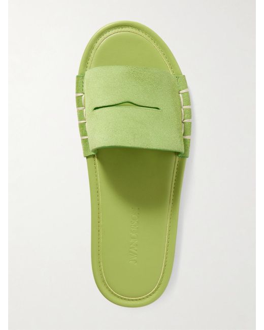 J.W. Anderson Green Loafer Whipstitched Suede Slides
