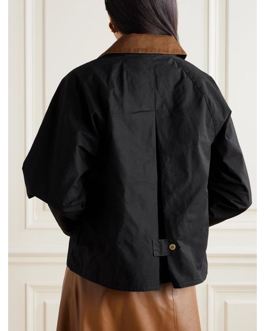 Barbour Black Cropped Corduroy-Trimmed Cotton-Canvas Jacket
