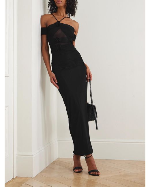 Maygel Coronel Black Abisso Appliquéd Cutout Ruched Stretch-Jersey Maxi Dress