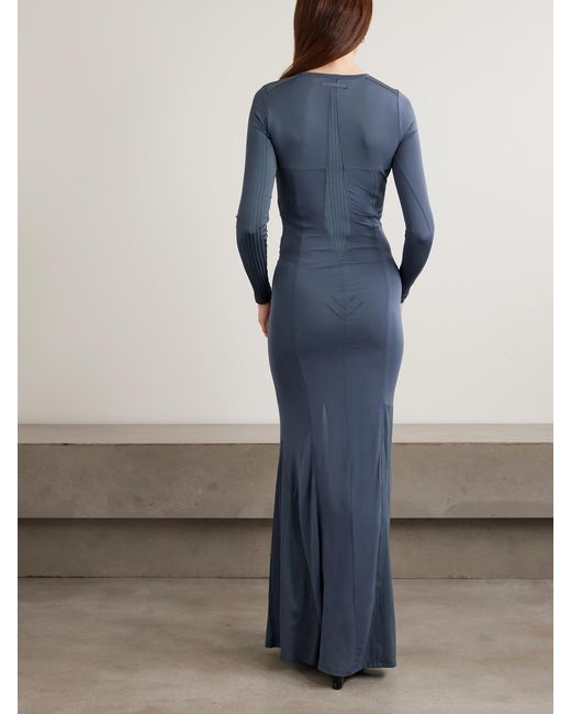 Jean Paul Gaultier Blue Paneled Ribbed Stretch-Jersey Maxi Dress