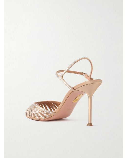 Aquazzura Natural Hold Me 85 Crystal-Embellished Satin Sandals